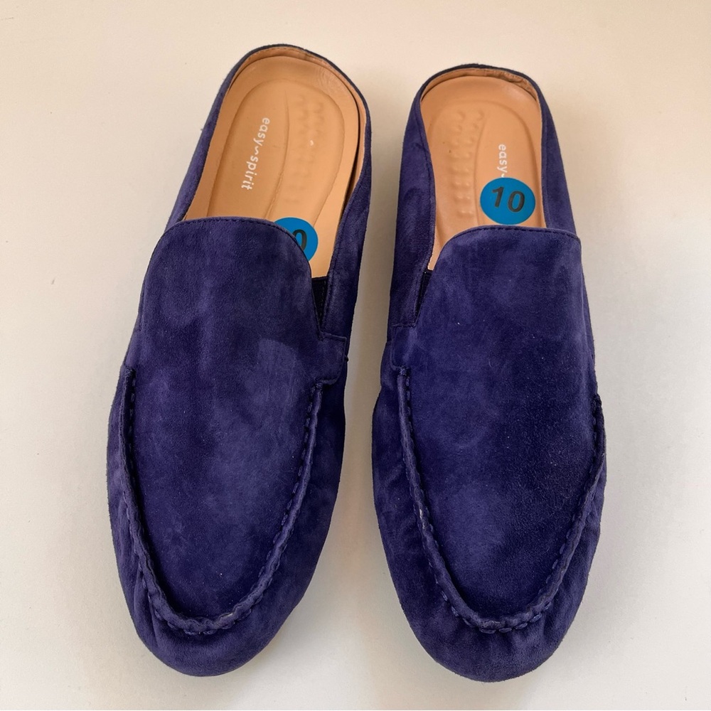 Easy Spirit Blue Suede mules, smoking slipper. Size 10 cerulean blue - Picture 2 of 5